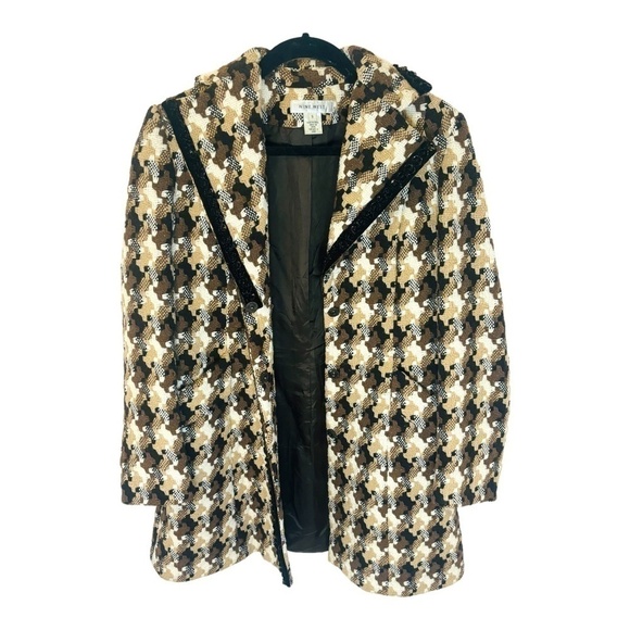 NINE West Vintage Brown Wool Houndstooth Luxury Coat SZ small - Picture 8 of 15